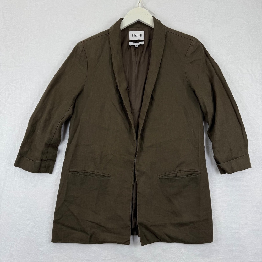 Farhi by Nicole Farhi‎ Pure Linen Blazer Jacket Brown Size S 10/36